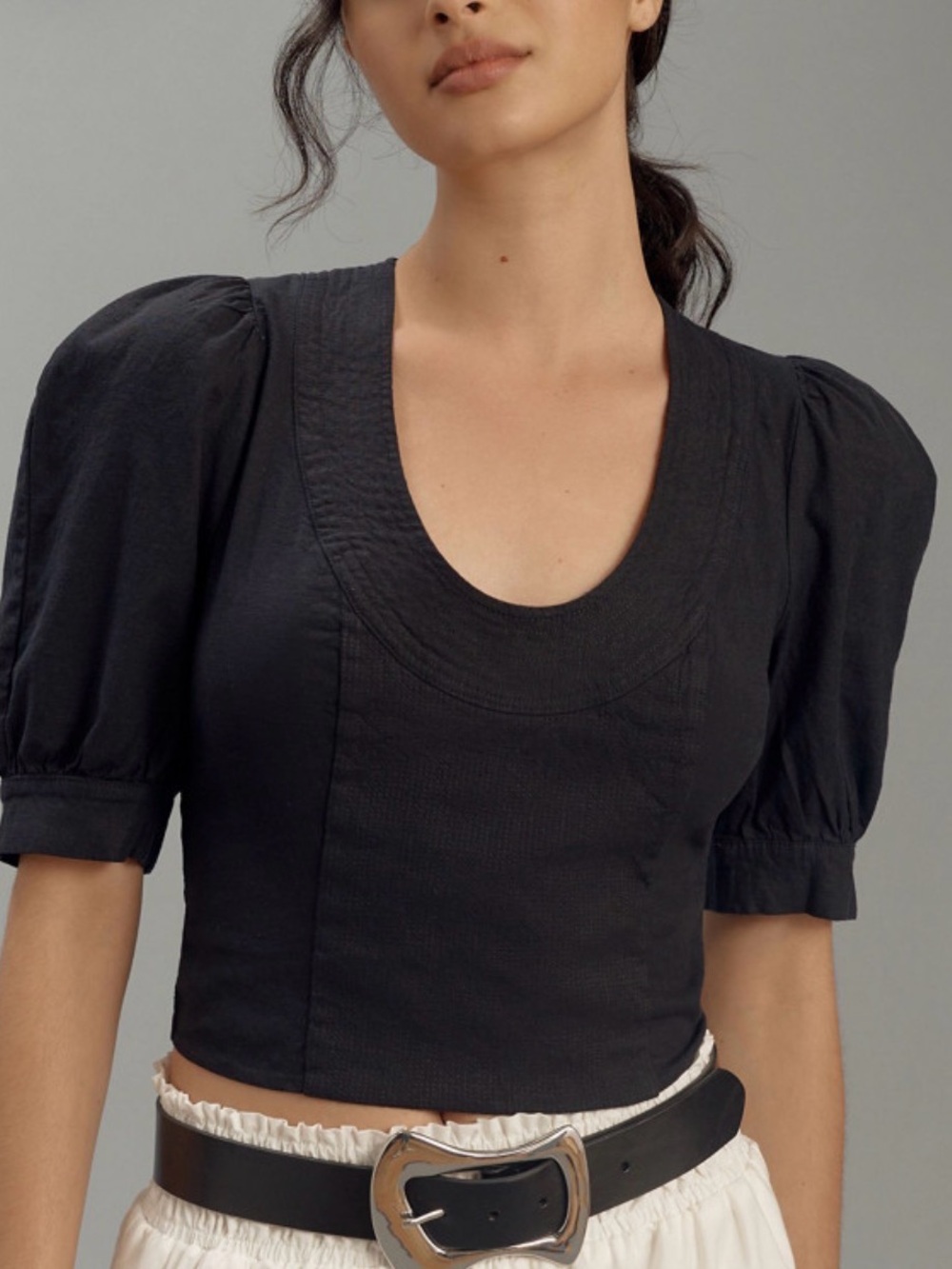 Anthropologie Puff-Sleeve Scoop Neck Top Sz 1X